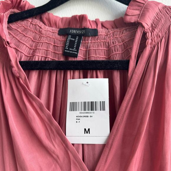 NWT - Forever 21 A Line V Neck Pink Ruffle Mini Dress - Medium - Picture 4 of 4
